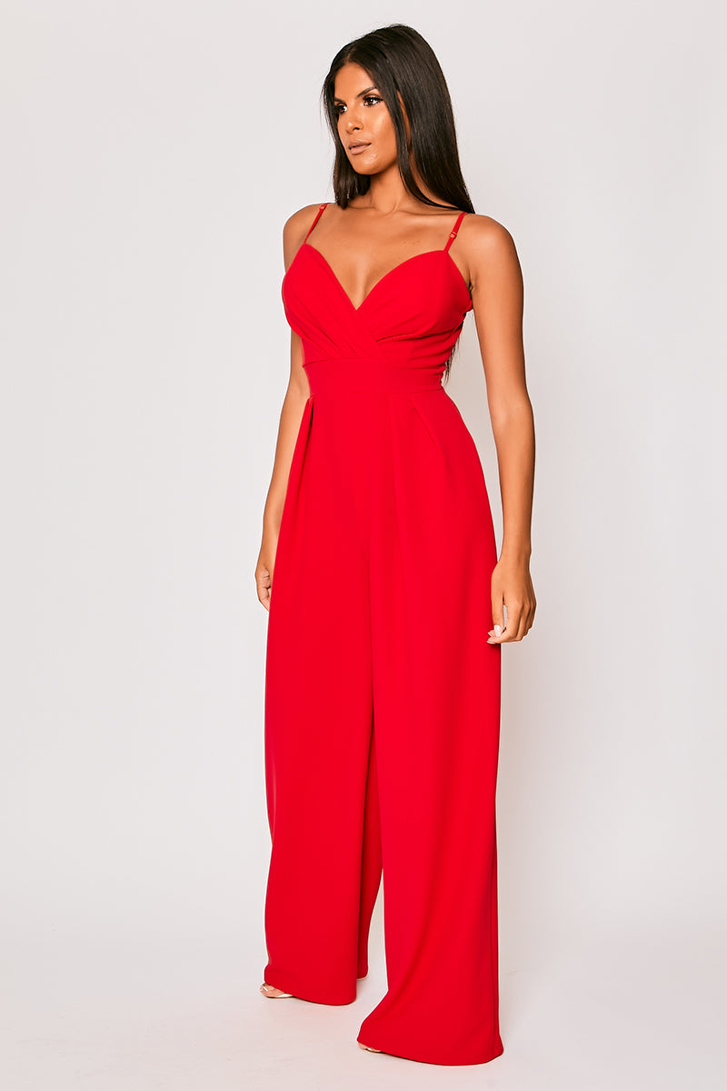Apricot - Red Tailored Sweetheart Jumpsuit