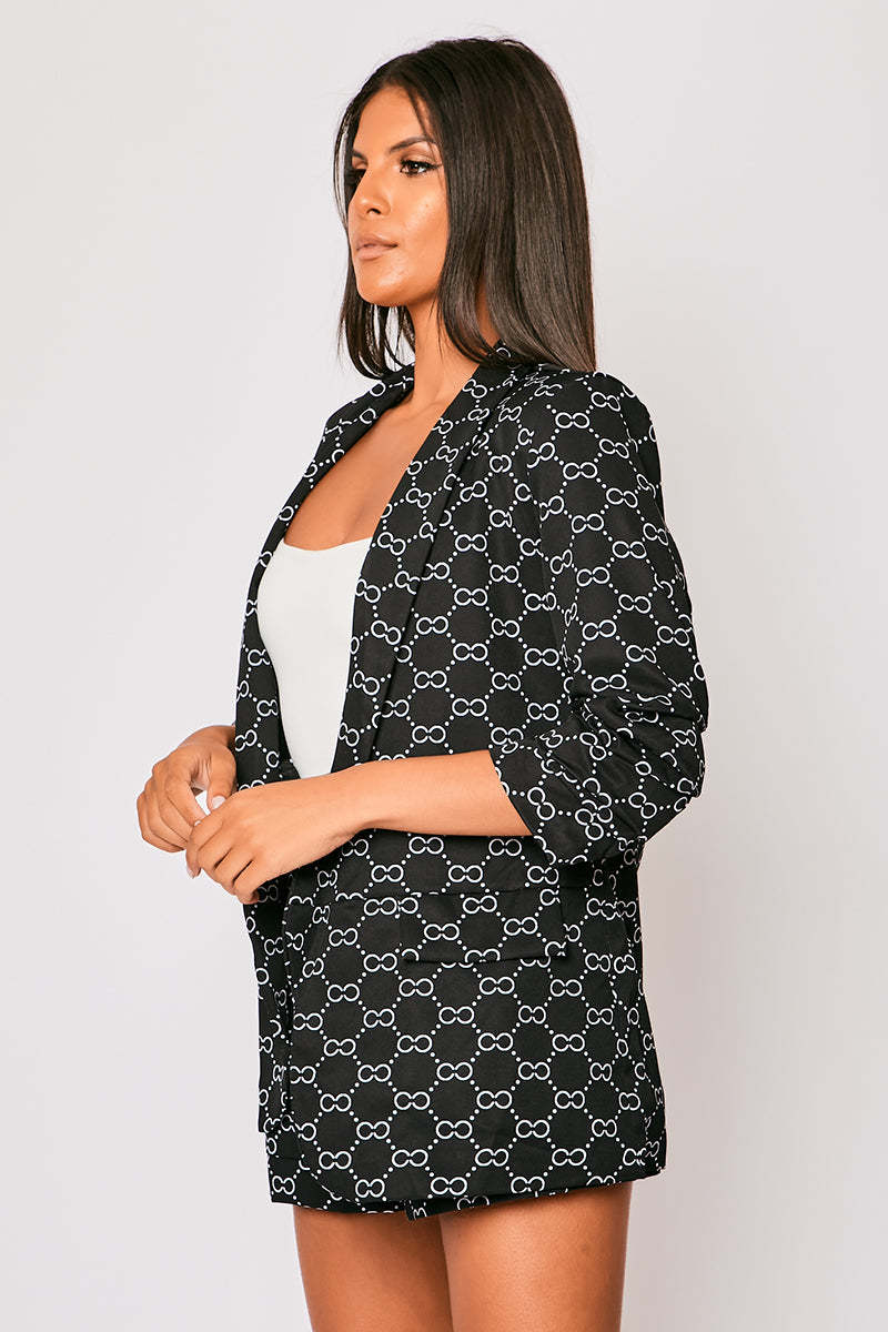 Alma - Black Monogram Blazer & Short Set