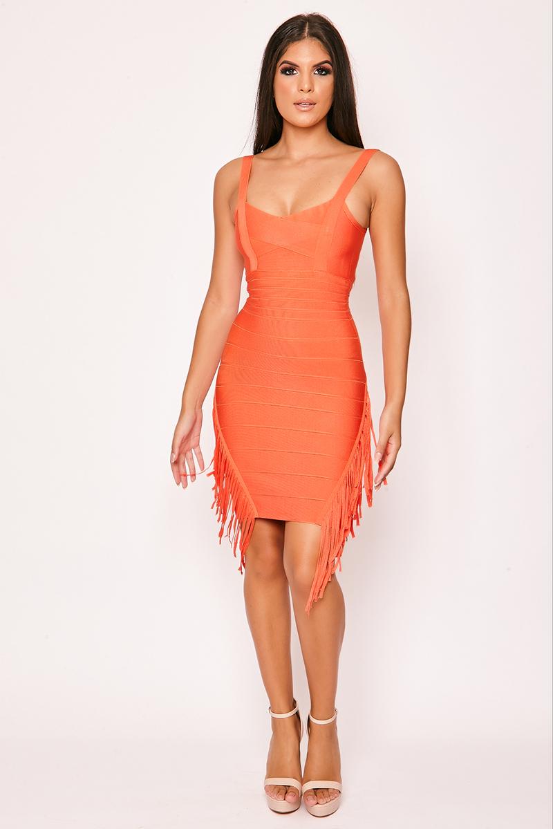 Texas - Orange Fringed Bandage Dress 