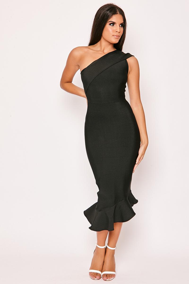 Pepto - Black One Shoulder Fishtail Bandage Dress