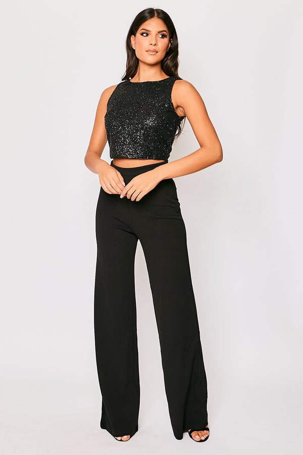 Sutton - Black High Waisted Wide Leg Trousers