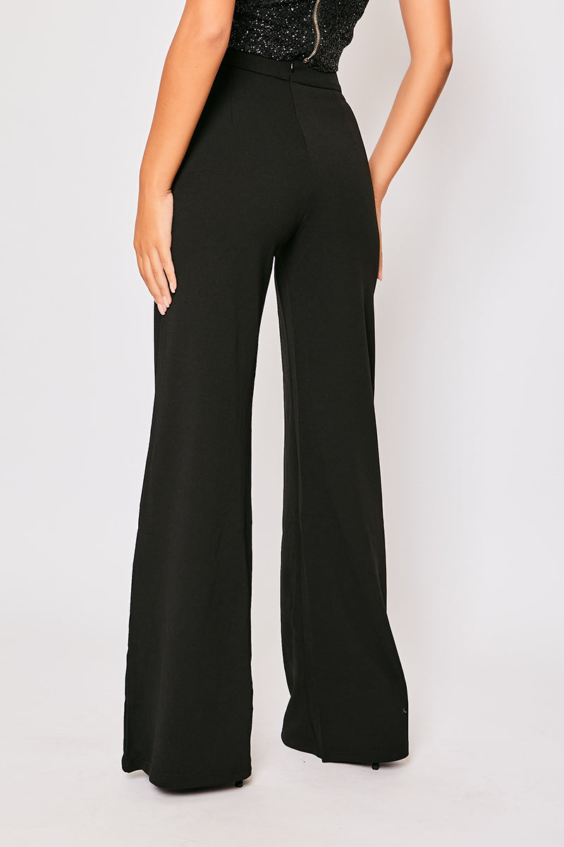 Sutton - Black High Waisted Wide Leg Trousers