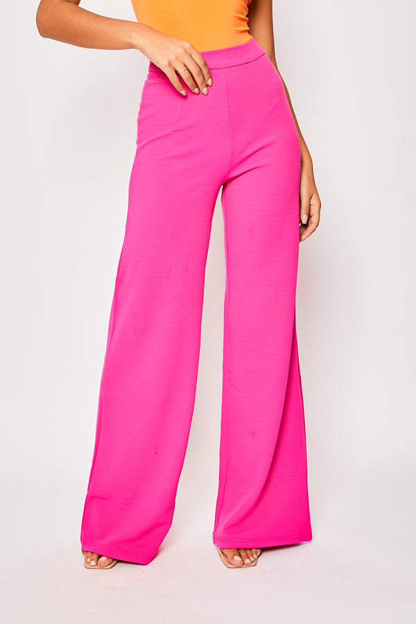Sutton - Hot Pink High Waisted Wide Leg Trousers