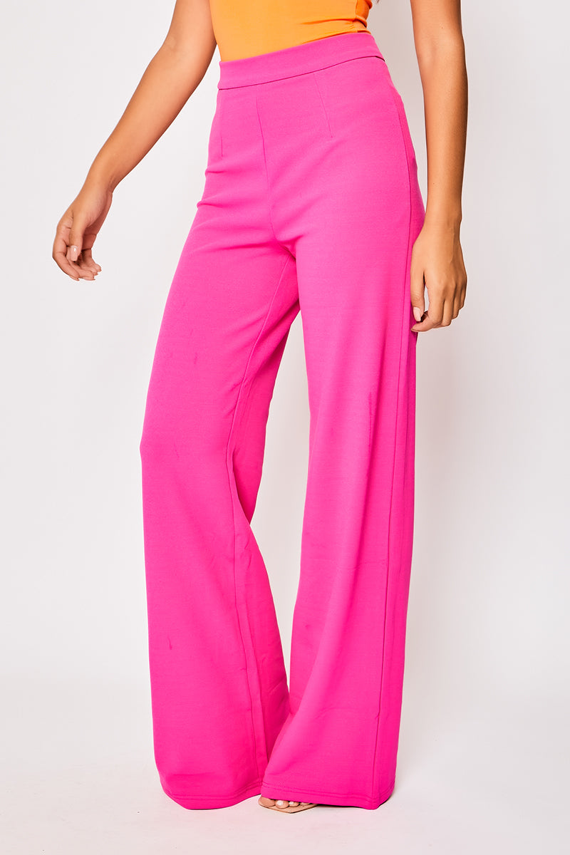 Sutton - Hot Pink High Waisted Wide Leg Trousers