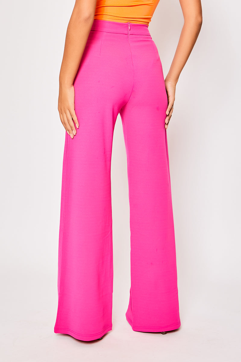Sutton - Hot Pink High Waisted Wide Leg Trousers
