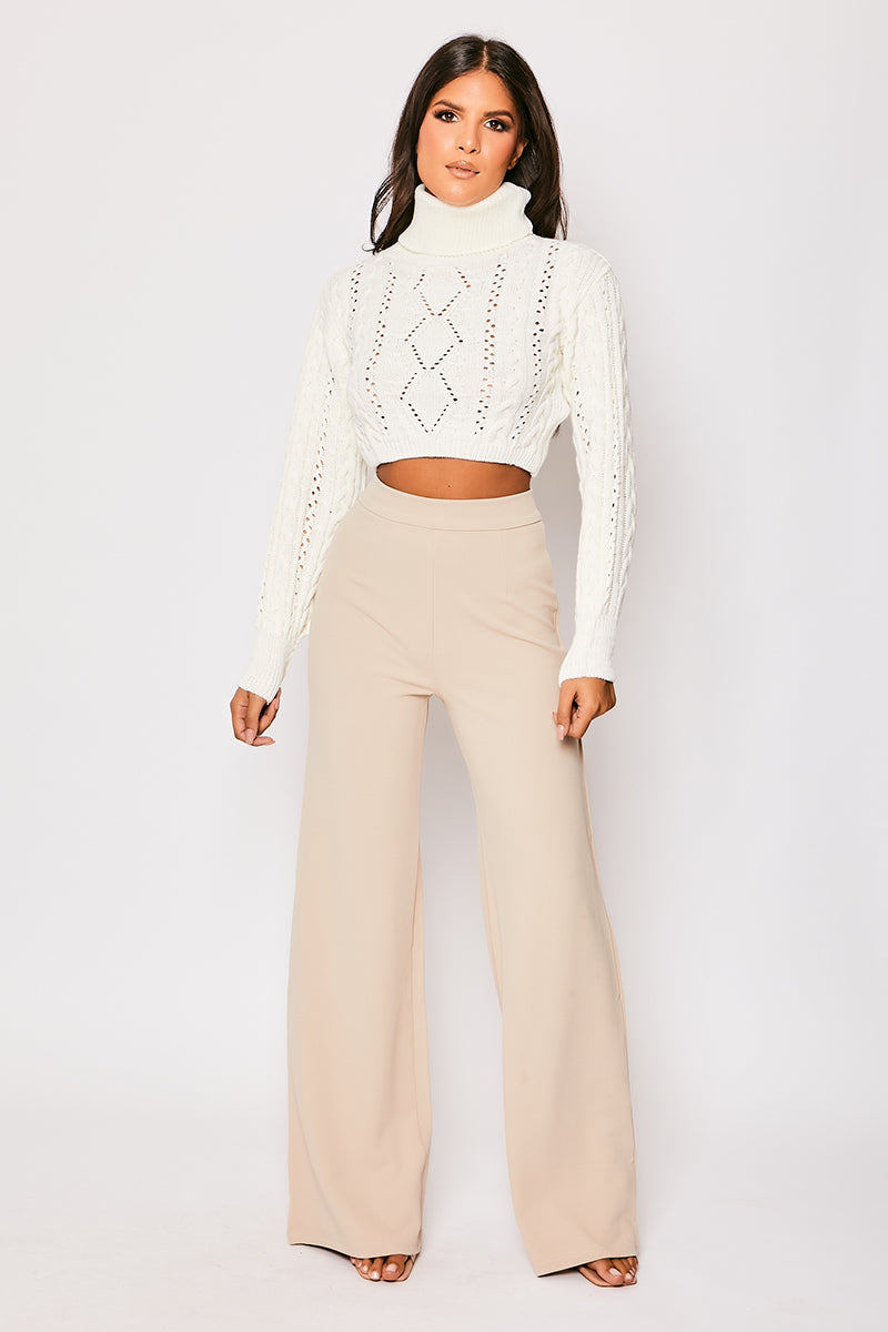 Sutton - Nude High Waisted Wide Leg Trousers