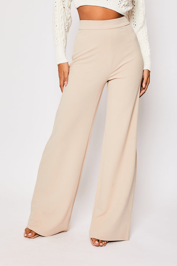 Sutton - Nude High Waisted Wide Leg Trousers