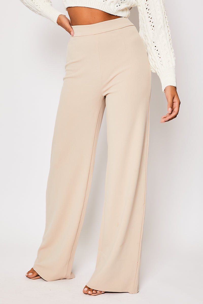 Sutton - Nude High Waisted Wide Leg Trousers