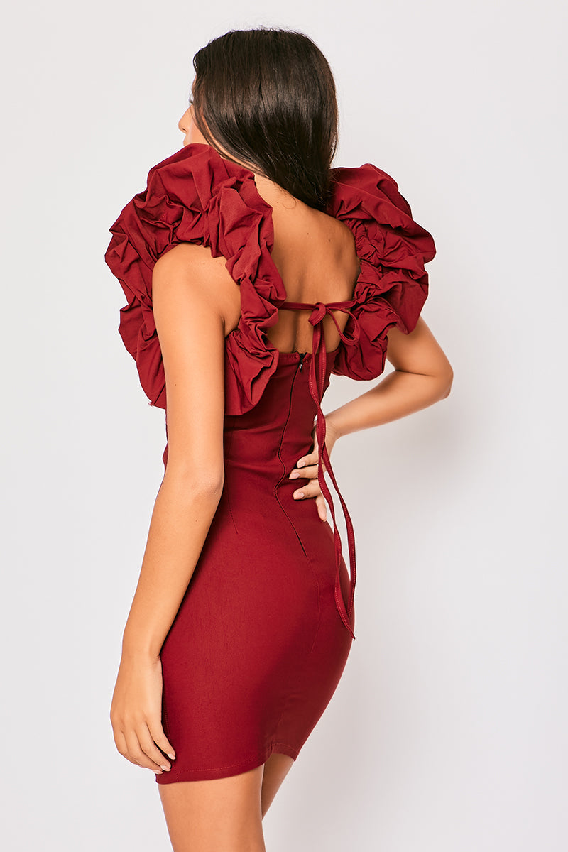 Hazel - Wine Puff Sleeve Mini Dress