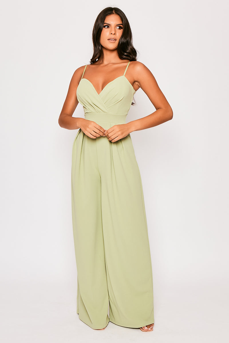 Apricot - Sage Green Tailored Sweetheart Jumpsuit