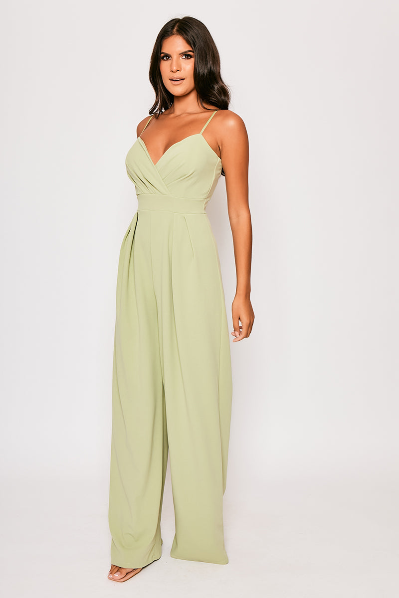 Apricot - Sage Green Tailored Sweetheart Jumpsuit