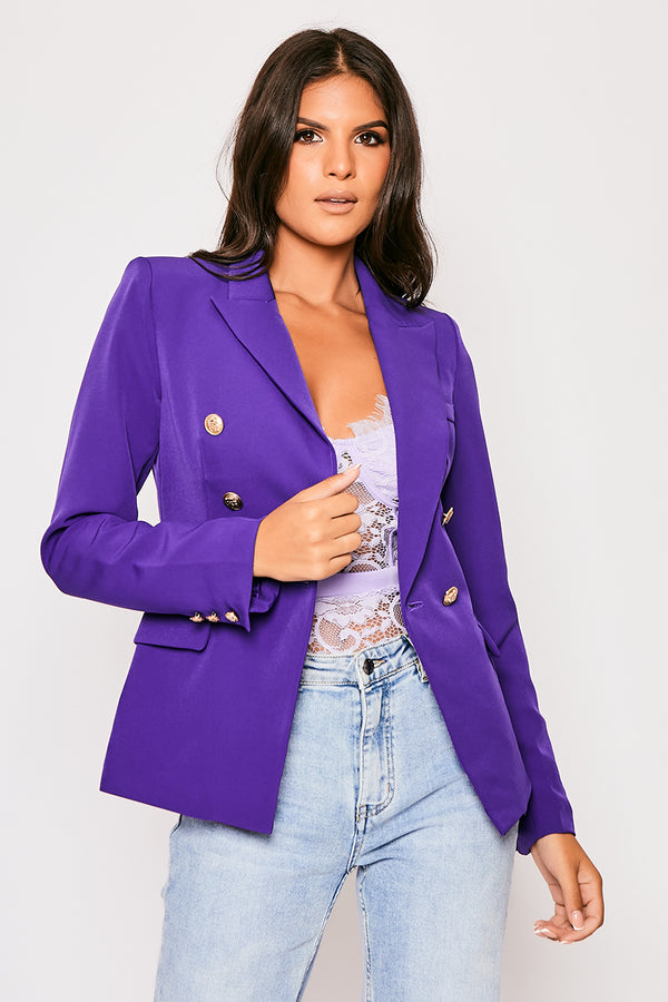 Rafal - Purple Gold Button Double Breast Blazer