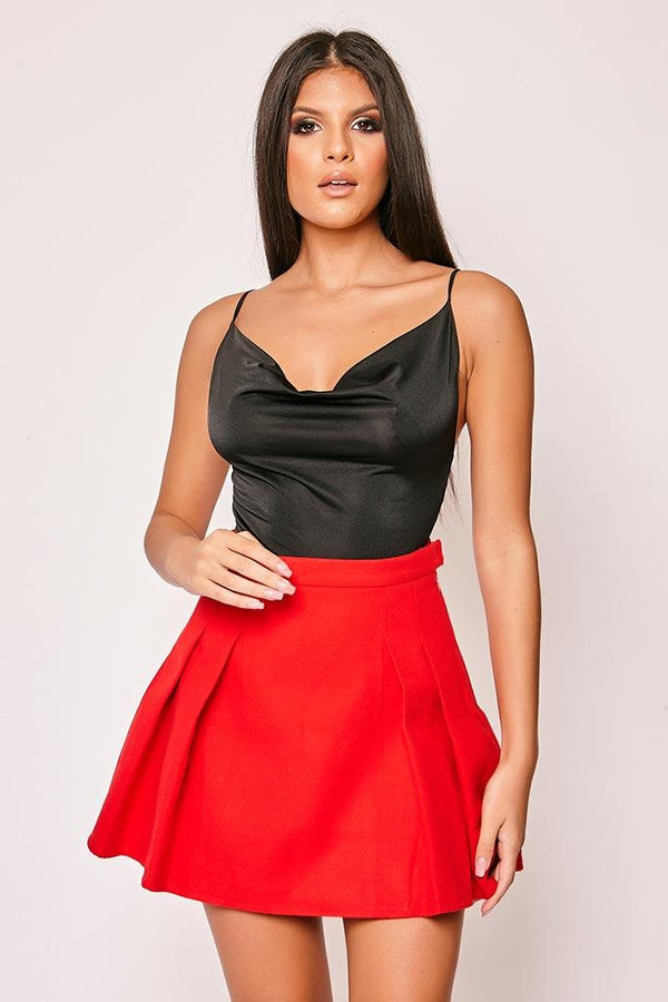 Codia - Red High Waisted Pleated Skirt