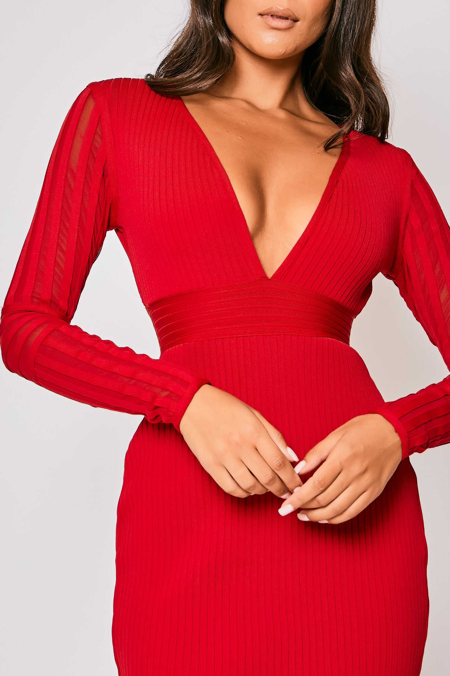 Lipsy v neck bandage dress in red cheap