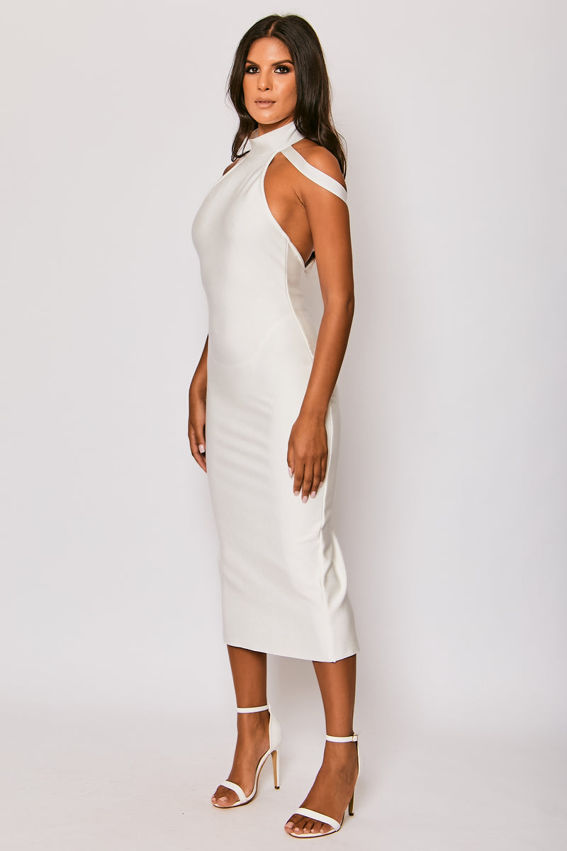 Isadora - White High Neck Bandage Midi Dress