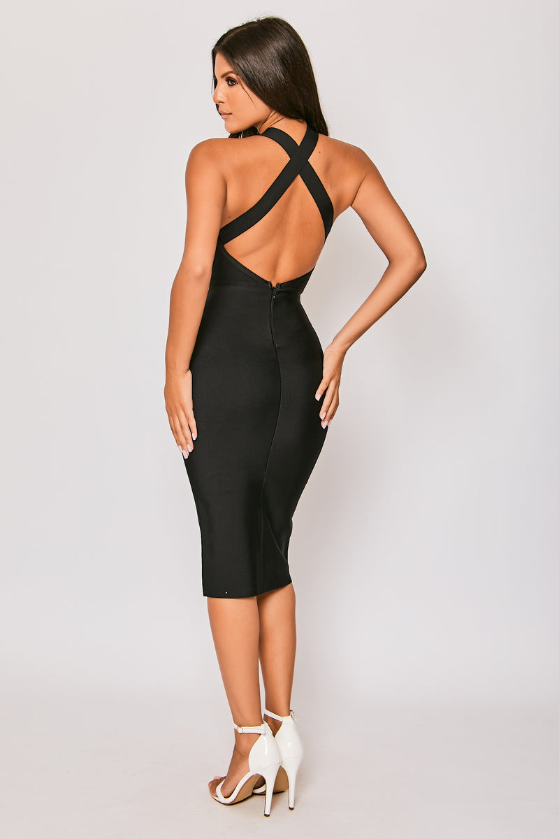 Madeline - Black Bandage Midi Dress