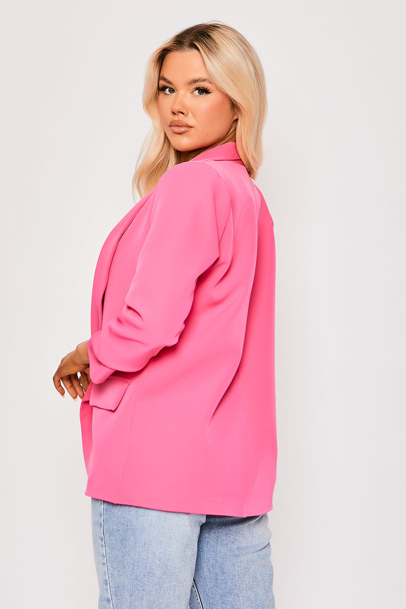 Charleigh - Fuchsia Ruched Sleeve Blazer