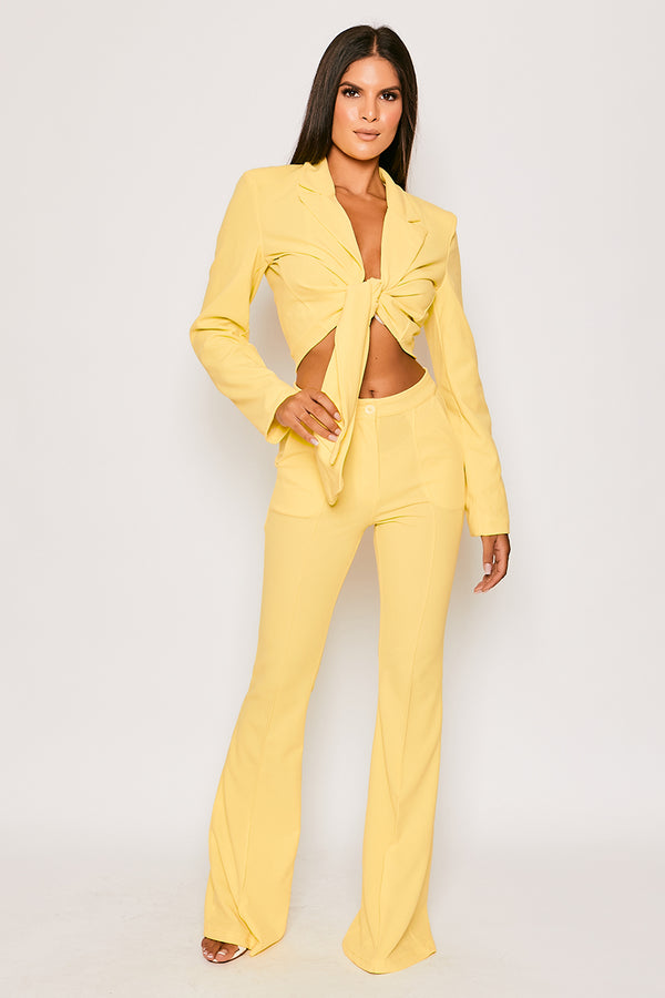 Blair - Yellow Tailored Front Knotted Blazer & Bell Bottom Trouser Set