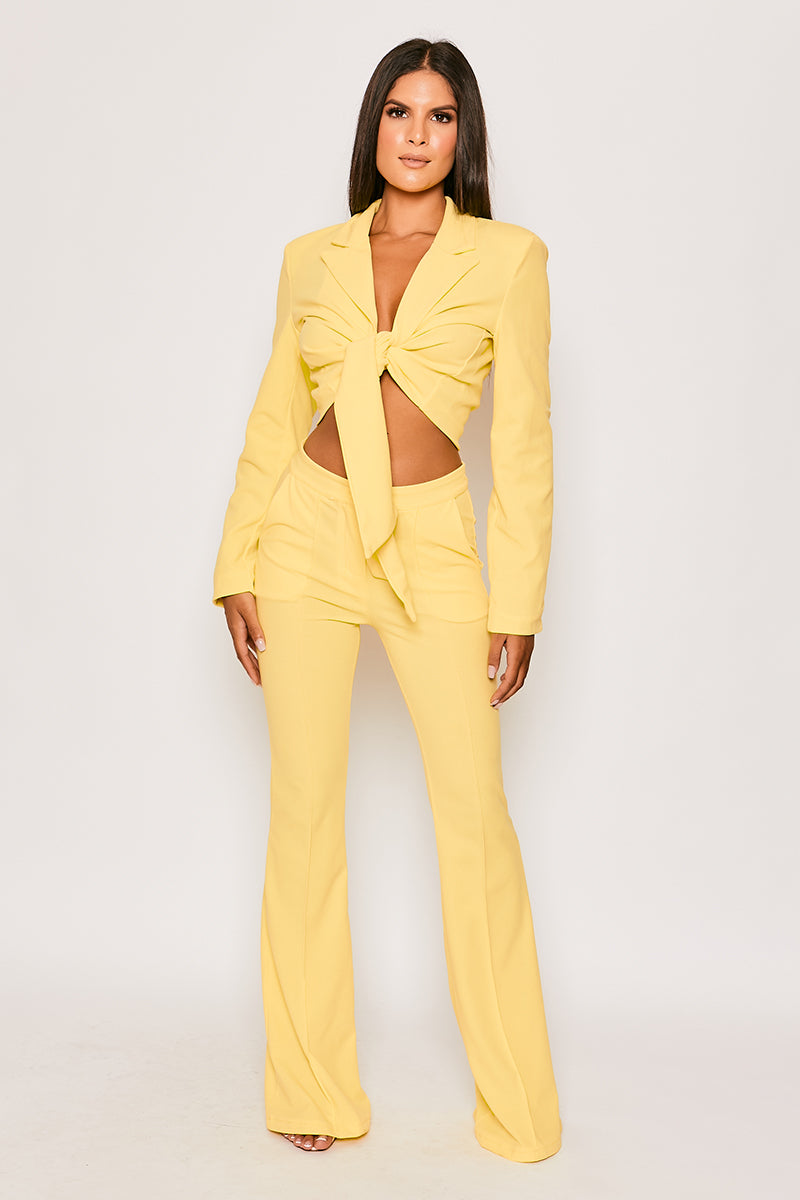 Blair - Yellow Tailored Front Knotted Blazer & Bell Bottom Trouser Set