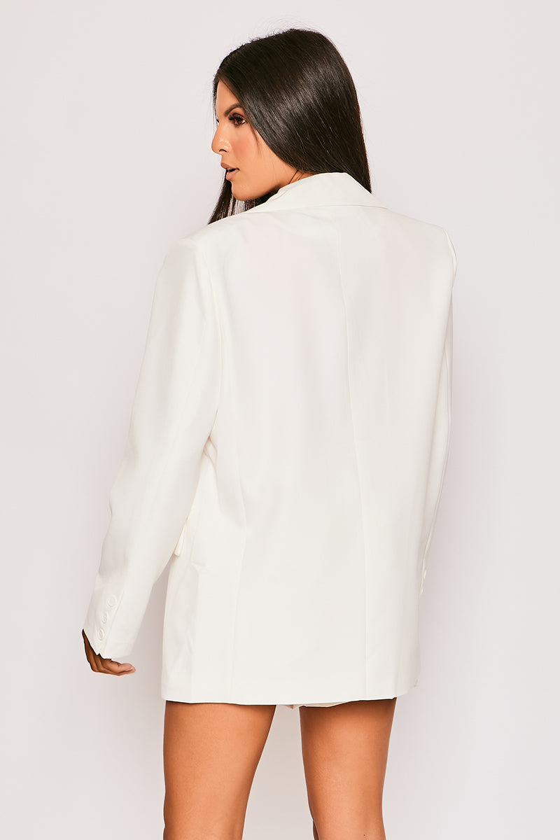 Cassie - White Tailored Single One Button Oversized Blazer