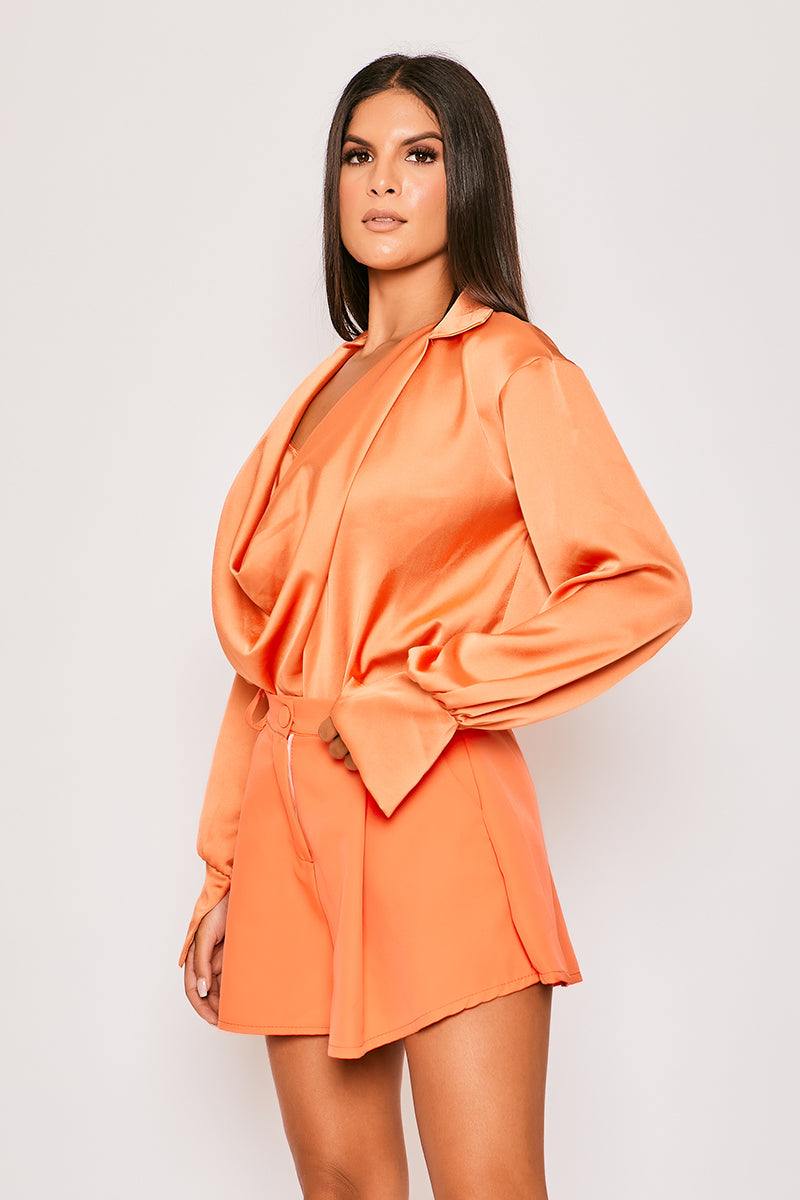 Kamila - Orange Tailored High Waisted Shorts