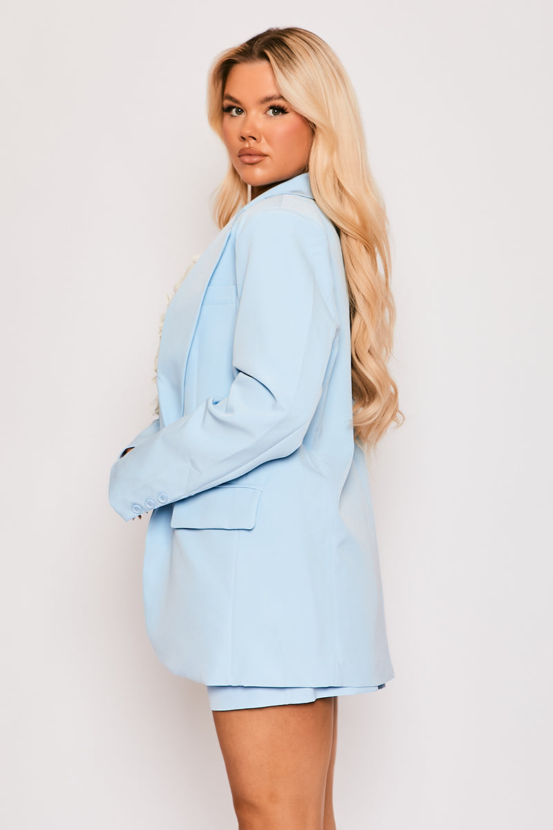 Cassie - Baby Blue Tailored Single One Button Oversized Blazer