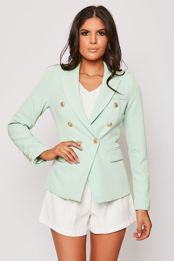 Rafal - Mint Green Gold Button Double Breast Blazer