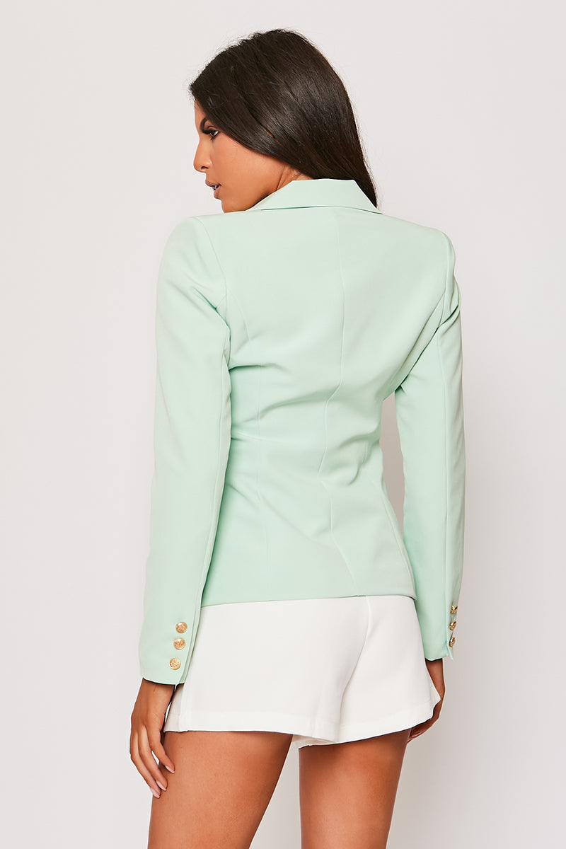 Rafal - Mint Green Gold Button Double Breast Blazer