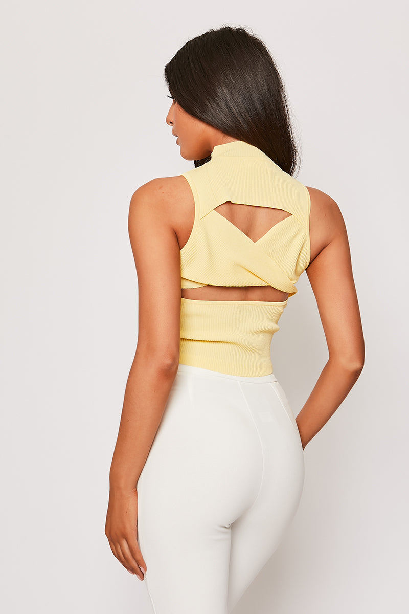 Blake - Yellow Cut Out Ribbed Crop Top