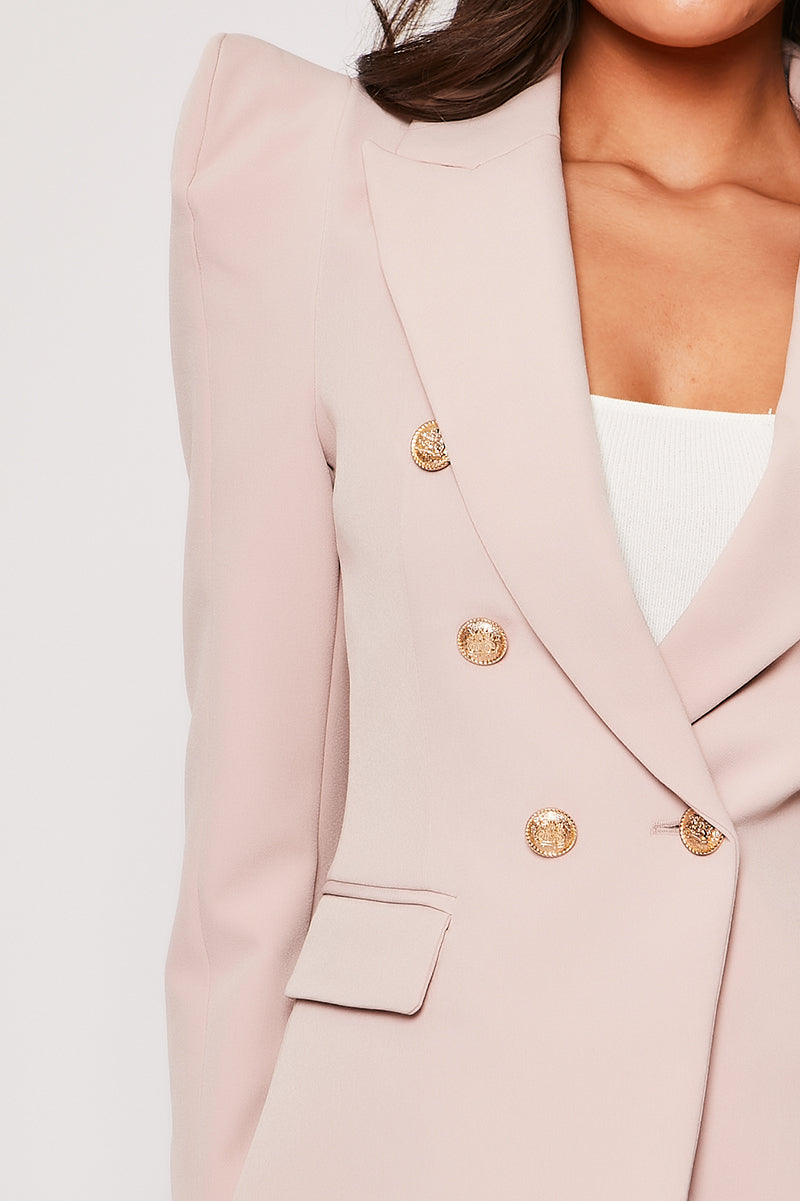 Savannah - Dusky Pink Gold Button Puff Sleeve Blazer
