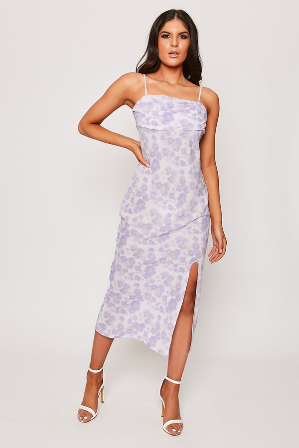 Simone - Lilac Watercolour Print Midaxi Dress