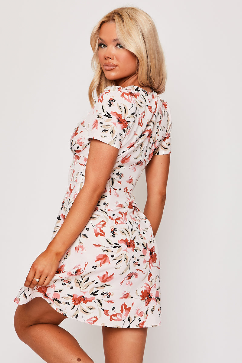 Millicent - Pink Floral Short Sleeve Mini Day Dress
