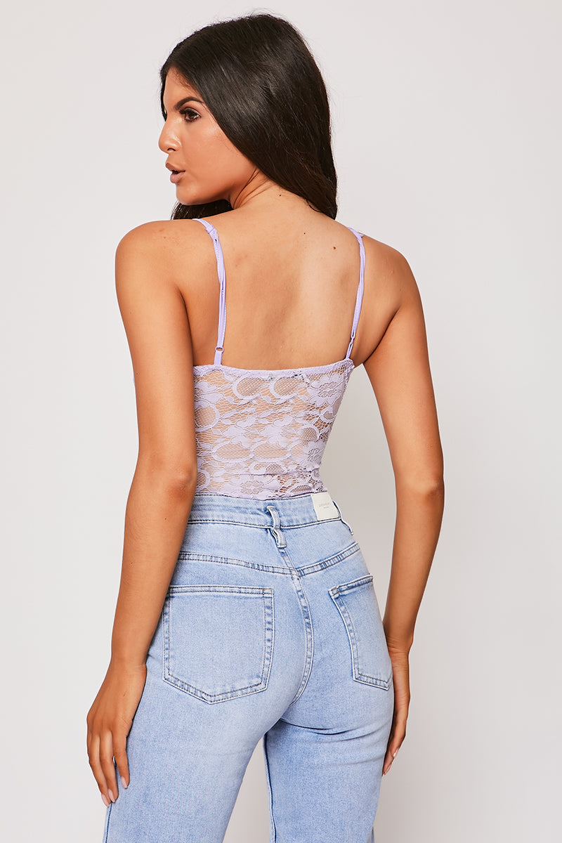 Francisca - Lilac Eye Lash Lace Trim Bodysuit