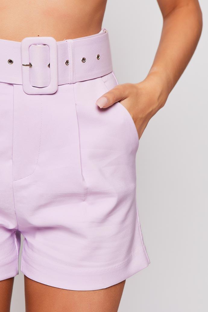 Meah - Lilac High Waisted Belted Shorts