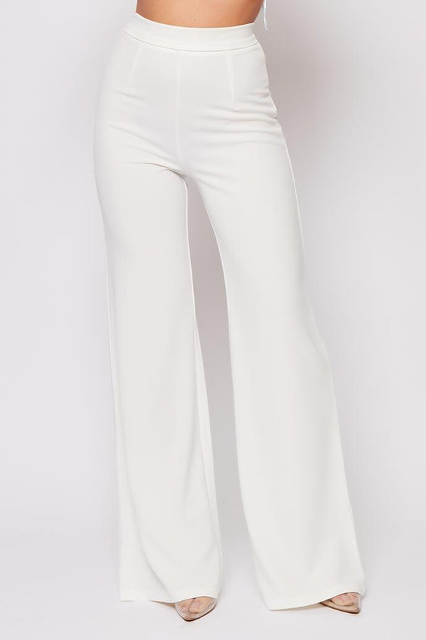 Cameron - White High Waisted Wide Leg Trousers 