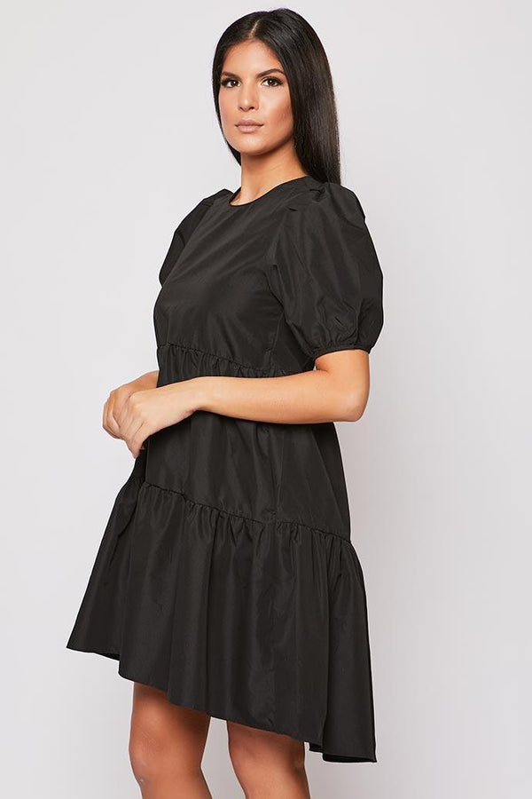 Mari - Black Tiered Short Sleeve Smock Dress