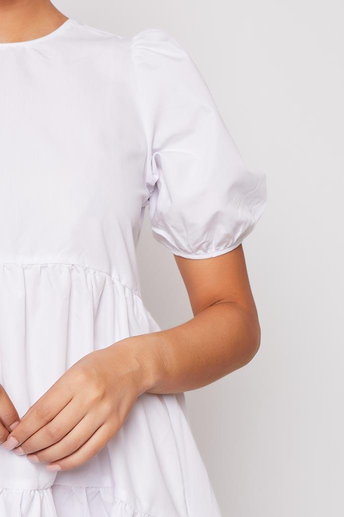 Mari - White Tiered Short Sleeve Smock Dress