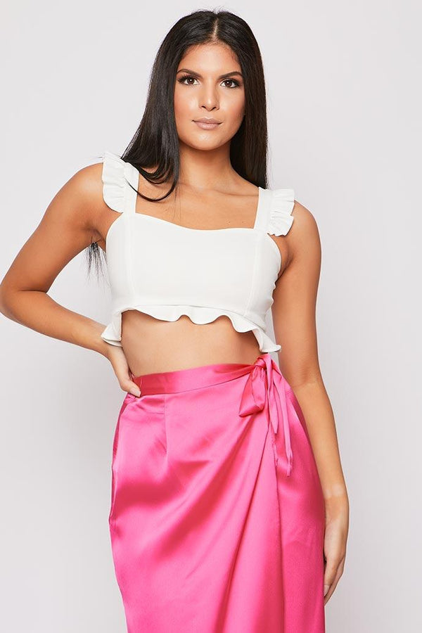 Beccie -White Frill Crop Top 