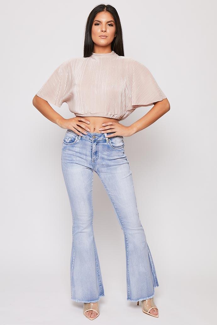 Elle - Blush Nude Crinkle Puff Sleeve Crop Top