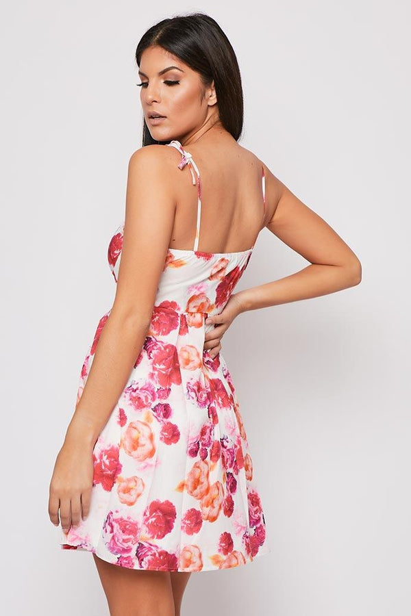Kiera - Pink Floral Strappy A Line Mini Dress