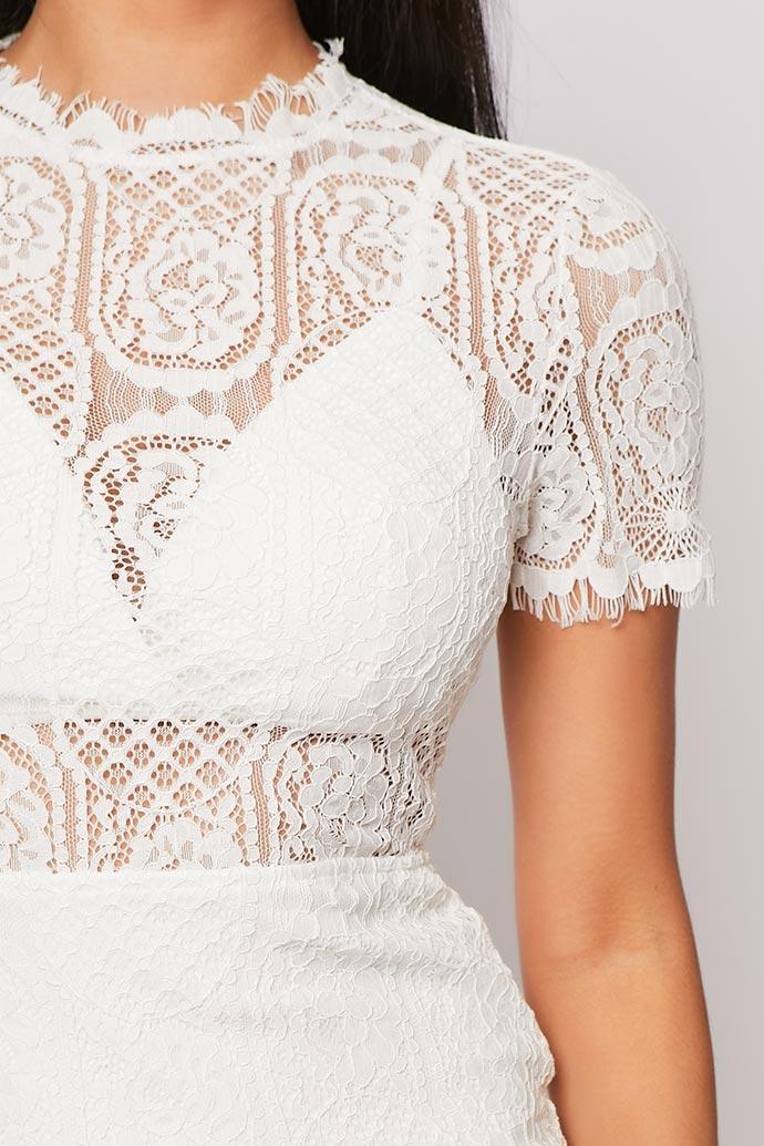 Lilita - White Crochet Lace Open Back Bodycon Dress