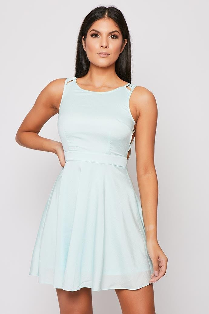 Hanalise - Mint Green Detailed Back Skater Dress