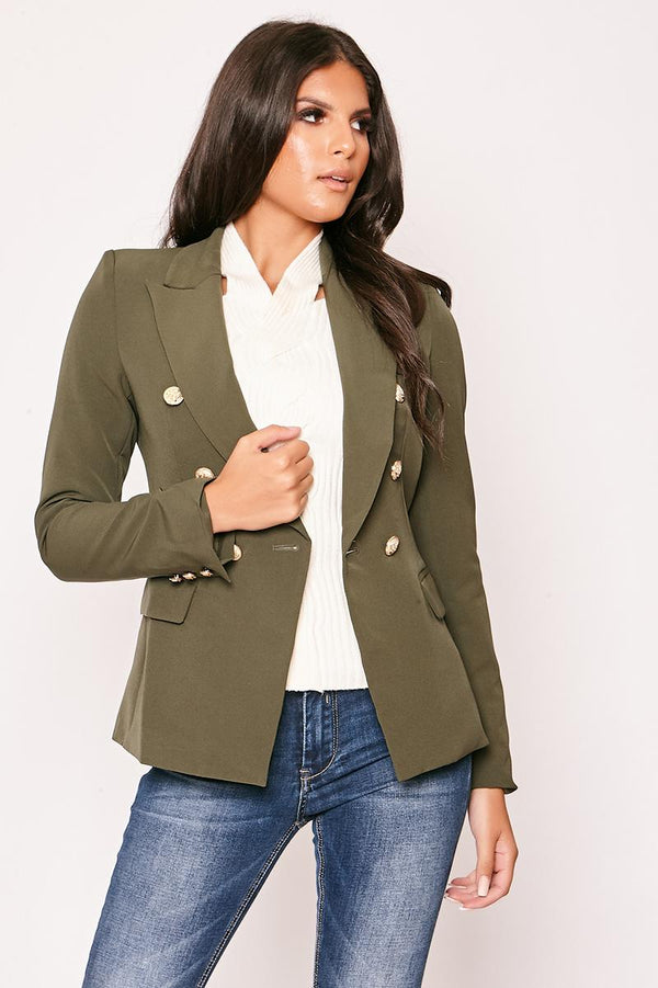 Rafal - Olive Green Gold Button Double Breast Blazer