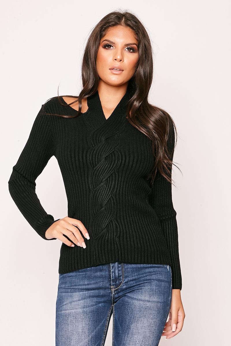 GeeGee - Black Cable Knit Choker Jumper