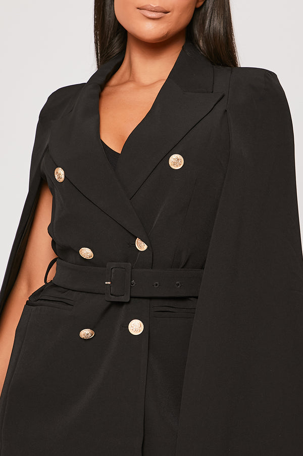 Brea - Black Caped Belted Blazer Dress