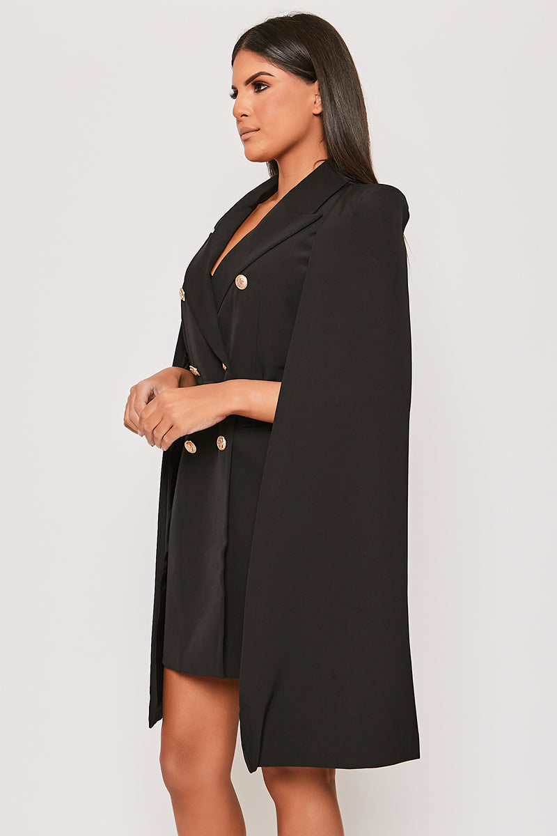 Brea - Black Caped Belted Blazer Dress