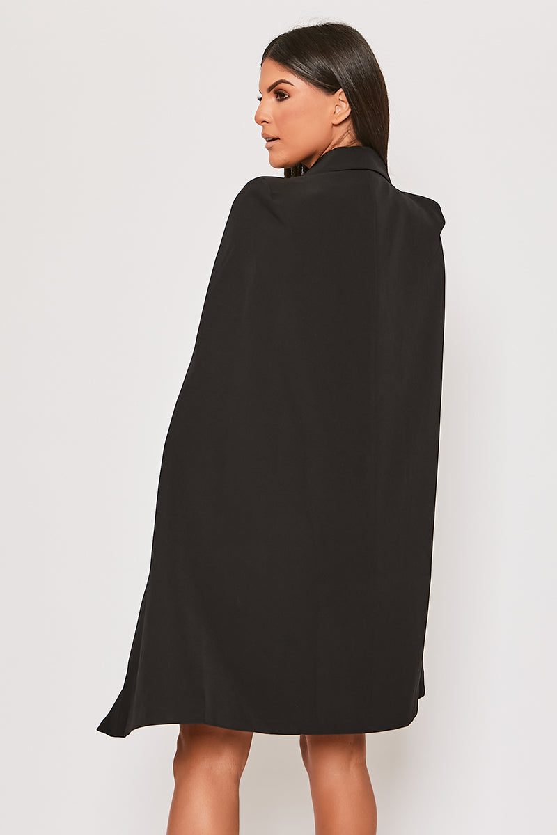 Brea - Black Caped Belted Blazer Dress