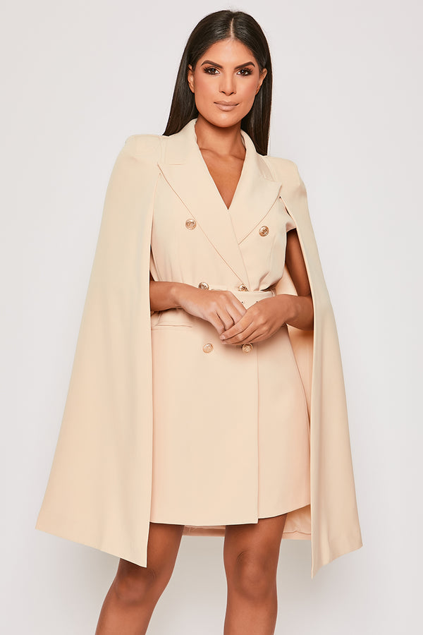 Brea - Nude Caped Belted Blazer Dress