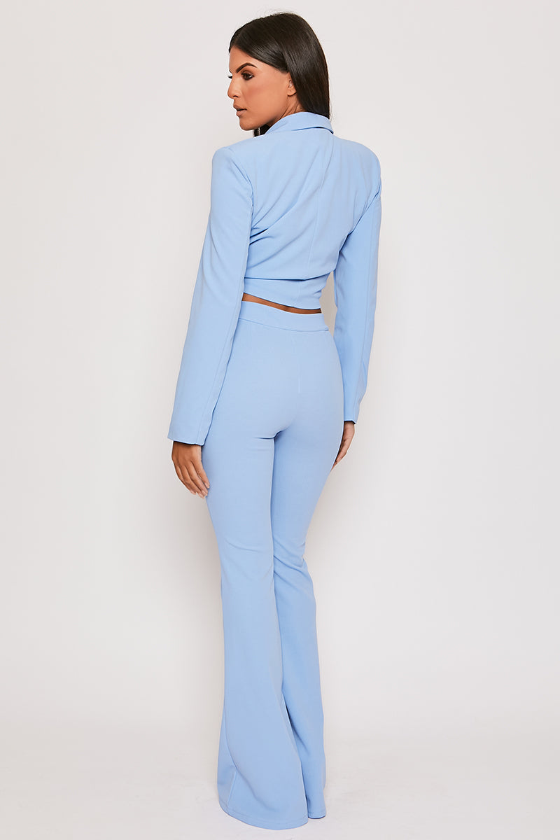 Blair - Baby Blue Tailored Front Knotted Blazer & Bell Bottom Trouser Set