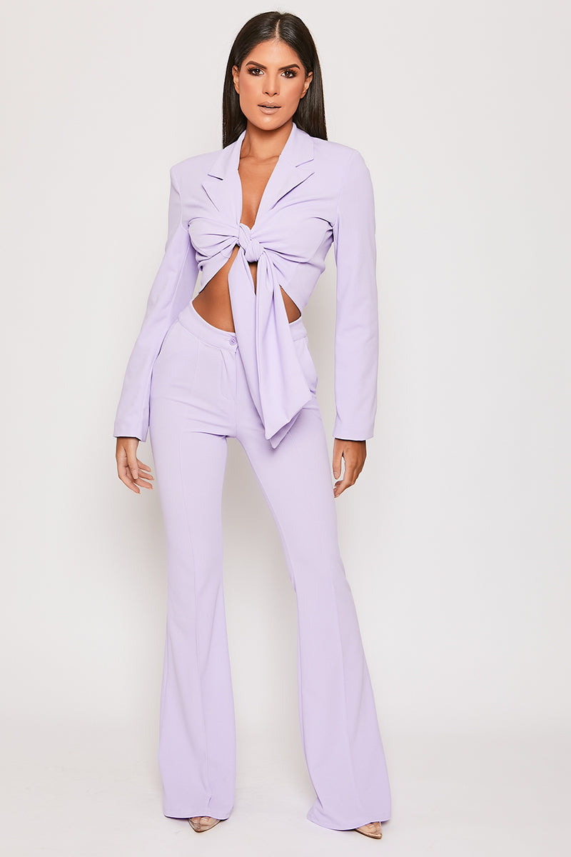 Blair - Lilac Tailored Front Knotted Blazer & Bell Bottom Trouser Set